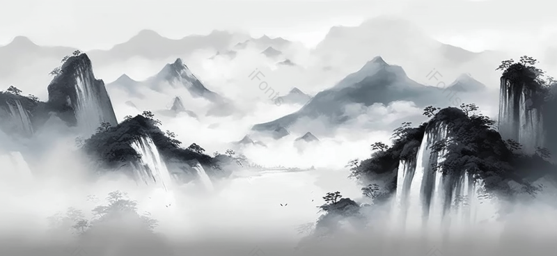 黑白山云一体手绘中国风意境水墨山水,插画/手绘图,插画/手绘图库,插画/手绘图下载,插画/手绘